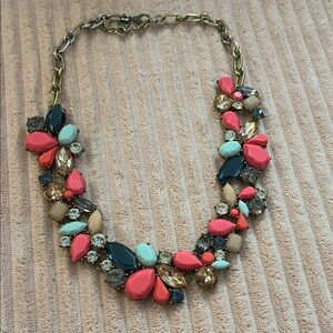 Coral & Teal Floral Statement Bib Necklace - Women Jewelry